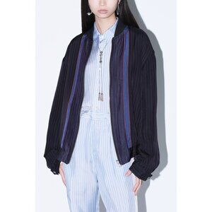 TOGA ARCHIVES TOO Navy Blue Cupra Striped Reversible Buckled Blouson Jacket L